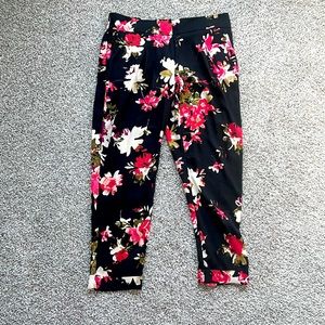 Loft black, red & pink floral cropped ankle pants Marisa